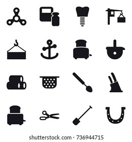 16 vector icon set : spinner, scales weight, toaster, colander, big spoon, knife holder, scissors, shovel, horseshoe