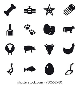 16 vector icon set : starfish, jellyfish, scoop, pets, cow, sheep, pig, chicken, goose, fish, egg