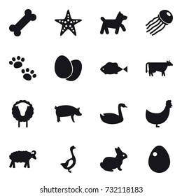 16 vector icon set : starfish, dog, jellyfish, pets, cow, sheep, pig, goose, chicken, rabbit, egg
