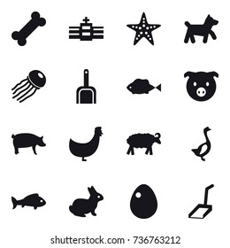 16 vector icon set : starfish, dog, jellyfish, scoop, pig, chicken, sheep, goose, fish, rabbit, egg