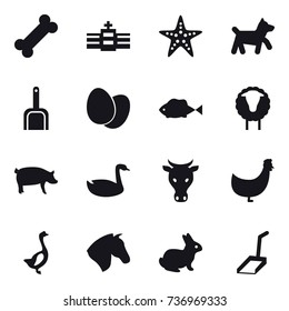 16 vector icon set : starfish, dog, scoop, sheep, pig, goose, cow, chicken, horse, rabbit