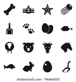 16 vector icon set : starfish, jellyfish, scoop, pets, sheep, pig, cow, horse, fish, rabbit, egg