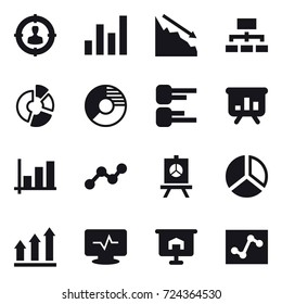 16 vector icon set : target audience, graph, crisis, hierarchy, circle diagram, diagram, presentation, graph up