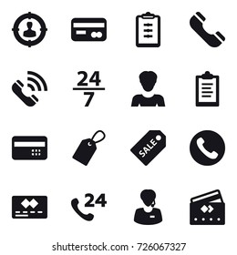 16 vector icon set : target audience, card, clipboard, phone, call, 24/7, woman, credit card, label, sale label