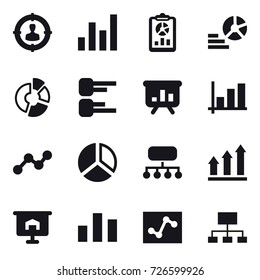 16 vector icon set : target audience, graph, report, diagram, circle diagram, presentation, structure, graph up, hierarchy