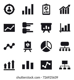16 vector icon set : target audience, graph, report, diagram, statistic, presentation, structure, graph up, hierarchy