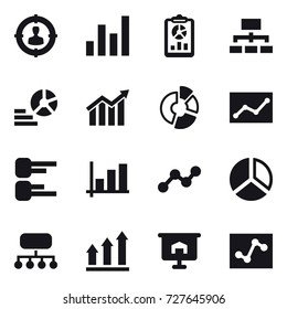 16 vector icon set : target audience, graph, report, hierarchy, diagram, circle diagram, statistic, structure, graph up, presentation