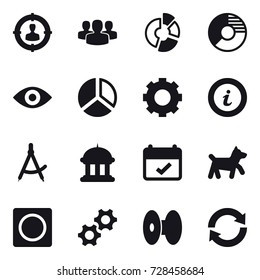 16 Vector Icon Set : Target Audience, Group, Circle Diagram, Eye, Diagram, Gear, Info, Draw Compass, Goverment House, Dog, Ring Button, Reload