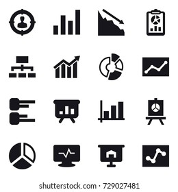 16 vector icon set : target audience, graph, crisis, report, hierarchy, diagram, circle diagram, statistic, presentation