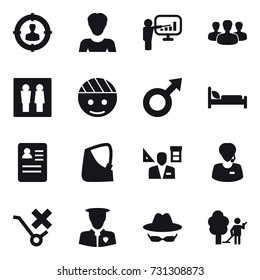 16 vector icon set : target audience, woman, presentation, group, wc, architector, garden cleaning