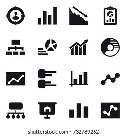 16 vector icon set : target audience, graph, crisis, report, hierarchy, diagram, circle diagram, statistic, structure, presentation