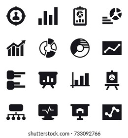 16 vector icon set : target audience, graph, report, diagram, circle diagram, statistic, presentation, structure