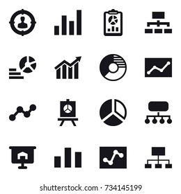 16 vector icon set : target audience, graph, report, hierarchy, diagram, circle diagram, statistic, presentation, structure
