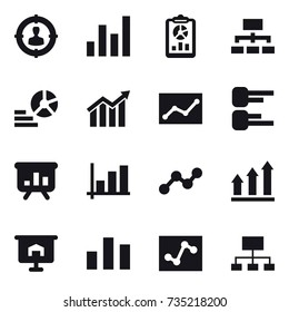 16 vector icon set : target audience, graph, report, hierarchy, diagram, statistic, presentation, graph up