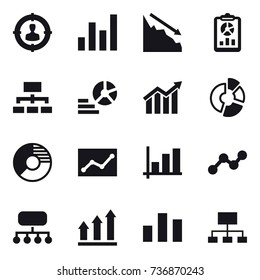 16 vector icon set : target audience, graph, crisis, report, hierarchy, diagram, circle diagram, statistic, structure, graph up