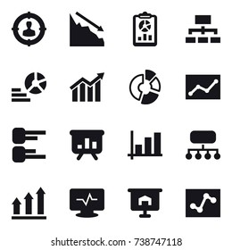 16 vector icon set : target audience, crisis, report, hierarchy, diagram, circle diagram, statistic, presentation, graph, structure, graph up
