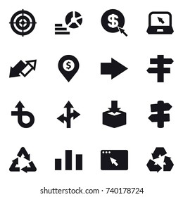 16 vector icon set : target, diagram, dollar arrow, notebook, up down arrow, dollar pin, right arrow, singlepost, signpost, recycling 16 vector icon set : target, diagram, dollar arrow, notebook, up down arrow, dollar pin, right arrow, singlepost, signpost, recycling