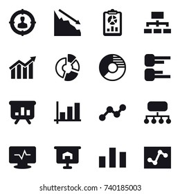 16 vector icon set : target audience, crisis, report, hierarchy, diagram, circle diagram, presentation, graph, structure