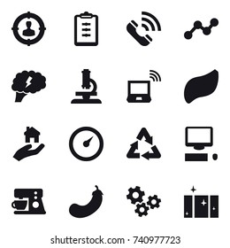 16 vector icon set : target audience, clipboard, call, graph, brain, microscope, notebook wireless, real estate, barometer, eggplant, gears, clean  window