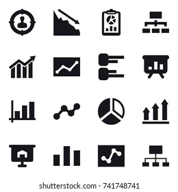 16 vector icon set : target audience, crisis, report, hierarchy, diagram, statistic, presentation, graph, graph up