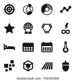 16 Vector Icon Set : Target, Circle Diagram, Graph, Star, Notebook Globe, Hex Molecule, Infinity Power, Thermometer, Field, Acorn