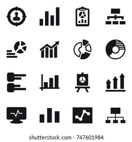 16 vector icon set : target audience, graph, report, hierarchy, diagram, circle diagram, presentation, graph up