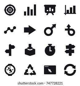 16 vector icon set : target, graph, presentation, right arrow, signpost, compass, reload