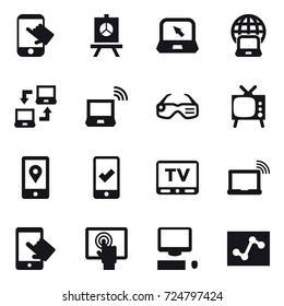 16 vector icon set : touch, presentation, notebook, notebook globe, notebook connect, notebook wireless, smart glasses, tv, mobile checking