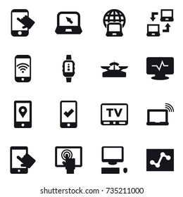 16 vector icon set : touch, notebook, notebook globe, notebook connect, phone wireless, smartwatch, scales, mobile checking, tv