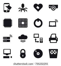 16 vector icon set : touch, virus, surveillance camera, trash bin