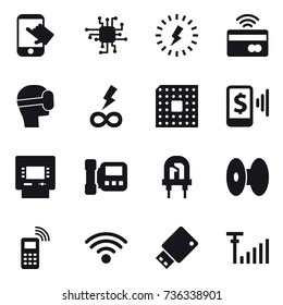 16 Vector Icon Set : Touch, Chip, Lightning, Tap To Pay, Virtual Mask, Infinity Power, Cpu, Mobile Pay, Atm, Intercom