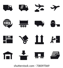 16 vector icon set : truck, delivery, journey, cruise ship