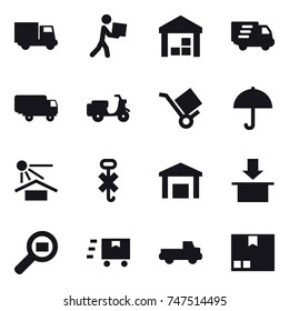 16 Vector Icon Set : Truck, Courier, Warehouse, Delivery, Pickup, Package