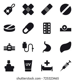 16 vector icon set : uv cream, hospital, syringe