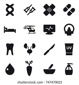 16 vector icon set : uv cream, drop, mortar, liquid soap