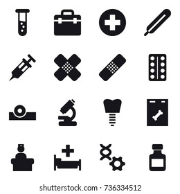 16 vector icon set : vial, hospital, pills bottle