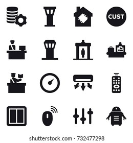 16 vector icon set : virtual mining, airport tower, smart house, detector, baggage checking, inspector, barometer, air conditioning, remote control, power switch