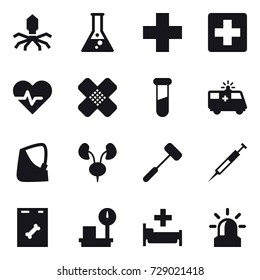 16 vector icon set : virus, flask, hospital, alarm