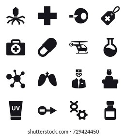 16 vector icon set : virus, uv cream, pills bottle