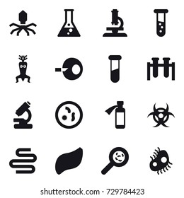16 vector icon set : virus, flask, microscope, vial, dna modify, viruses, microb