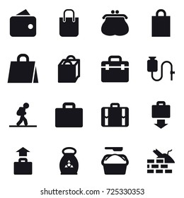 16 vector icon set : wallet, shopping bag, purse, tourist, suitcase iocn, suitcase, baggage get, baggage, fertilizer, washing powder, construct garbage 16 vector icon set : wallet, shopping bag, purse, tourist, suitcase iocn, suitcase, baggage get, baggage, fertilizer, washing powder, construct garbage