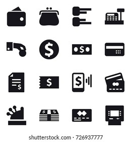 16 vector icon set : wallet, purse, diagram, cashbox, hand coin, dollar coin, money, credit card, account balance, receipt, mobile pay, atm 16 vector icon set : wallet, purse, diagram, cashbox, hand coin, dollar coin, money, credit card, account balance, receipt, mobile pay, atm