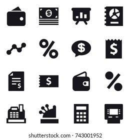 16 vector icon set : wallet, money, presentation, annual report, graph, percent, money message, receipt, account balance, cashbox, calculator, atm