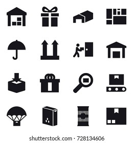 16 vector icon set : warehouse, gift, package