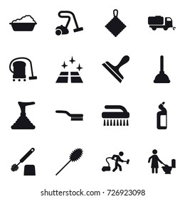 16 vector icon set : washing, vacuum cleaner, rag, sweeper, clean floor, scraper, plunger, brush, toilet cleanser, toilet brush, duster, toilet cleaning 16 vector icon set : washing, vacuum cleaner, rag, sweeper, clean floor, scraper, plunger, brush, toilet cleanser, toilet brush, duster, toilet cleaning