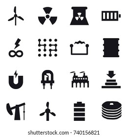 16 vector icon set : windmill, nuclear, nuclear power, battery, infinity power, chip, electrostatic
