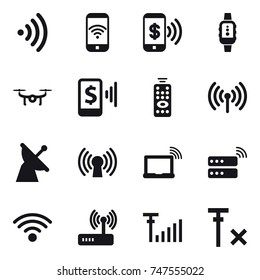 16 vector icon set : wireless, phone wireless, phone pay, smartwatch, drone, mobile pay, remote control