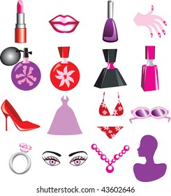 16 Vector Icons for Beauty or Fashion. Also available as buttons and in black.