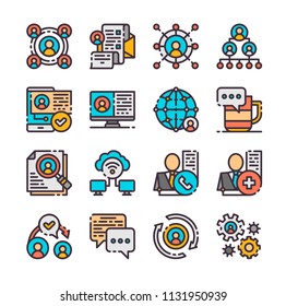 16 vector networking icons set. Working discussions. Network approach in marketing. Business relationship.
