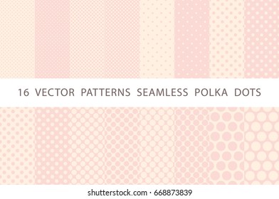 16  VECTOR  PATTERNS  SEAMLESS  POLKA  DOTS pink set art